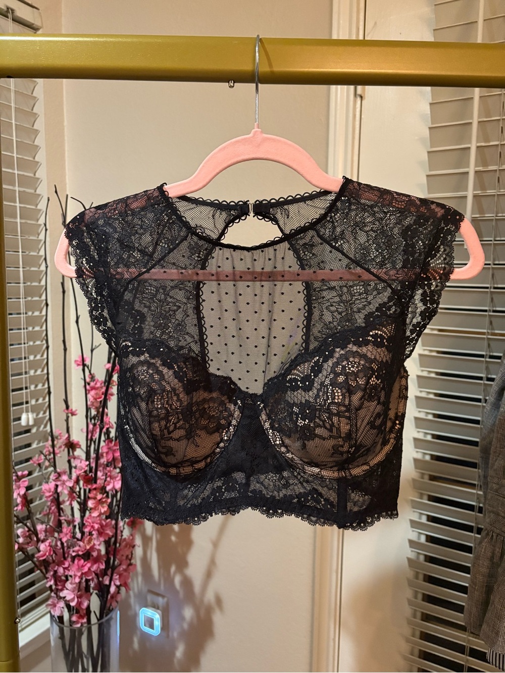 Black Lace Sheer Bralette Crop Top - Women Intimates